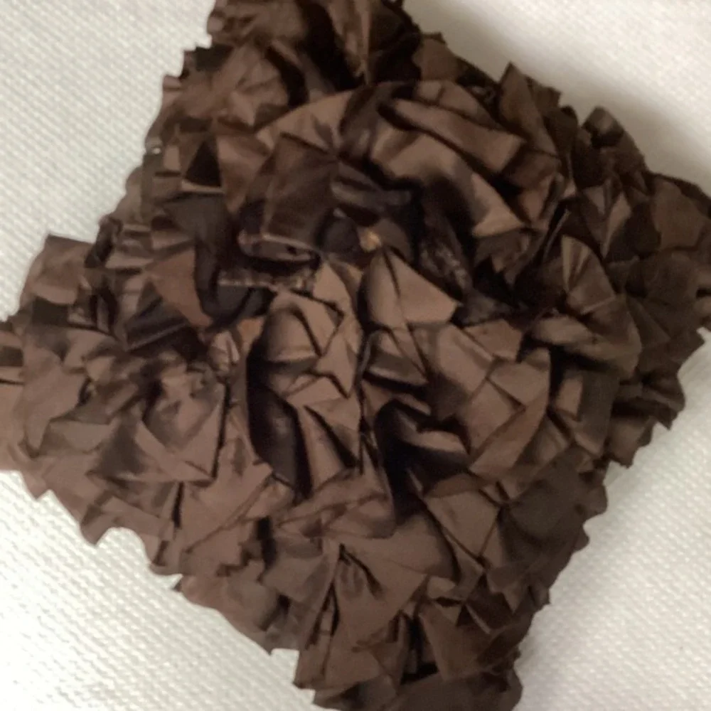 Pier One Brown Ruffle Throw Pillow Shabby Chic‎ Boho Modern 17 x 17